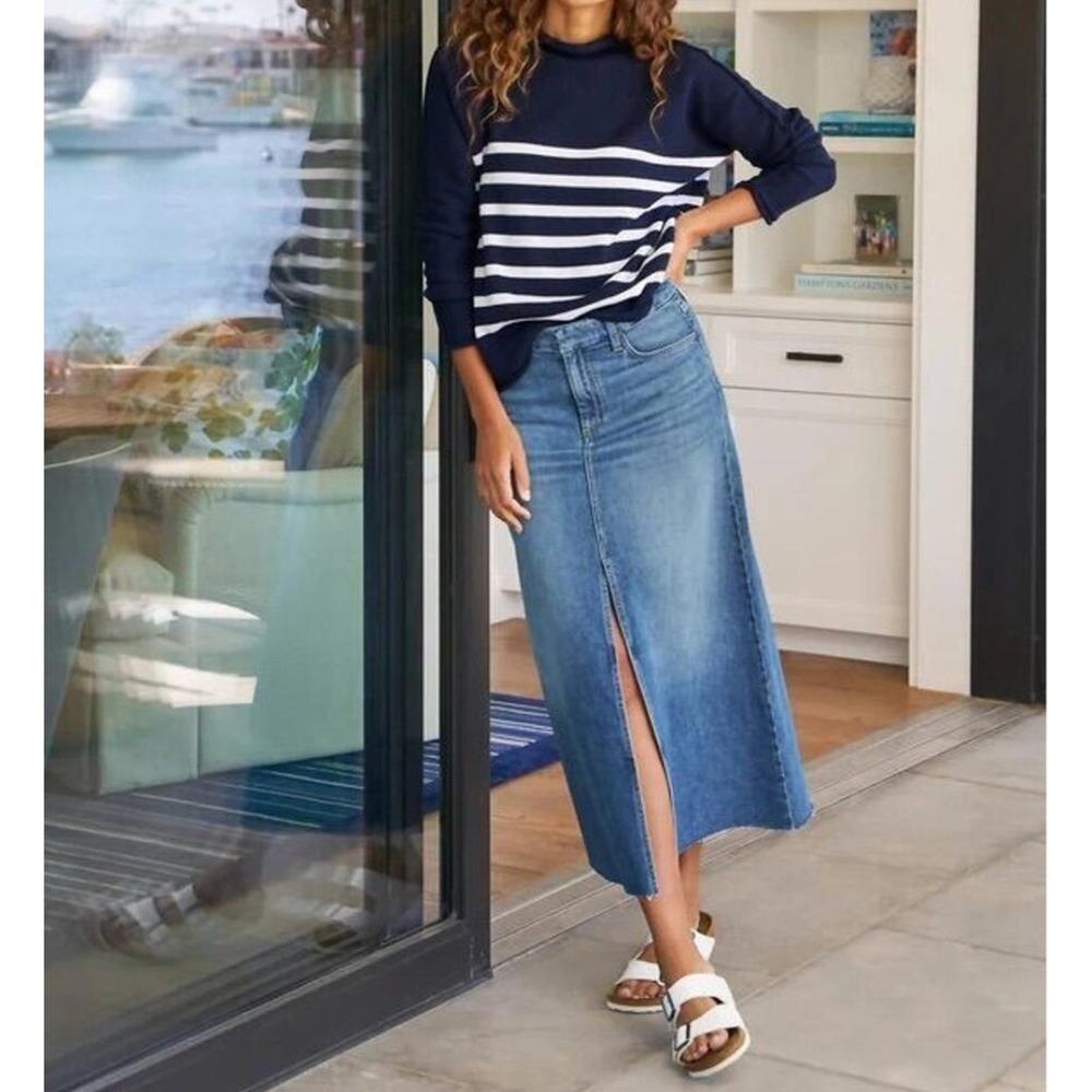 Frank & Eileen Donnybrook Denim Maxi Skirt Blue Raw Hem Front Slit Size‎ 25/2